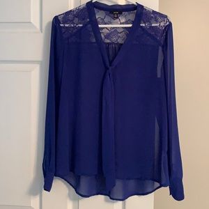 Sheer Blouse w/ Neck Tie & Lace Feature - Size S